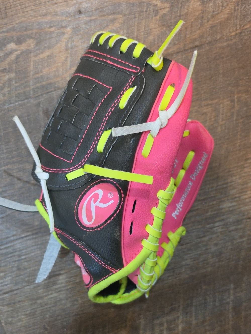 Rawlings Black and Pink Youth Baseball Glove with Neon Accents